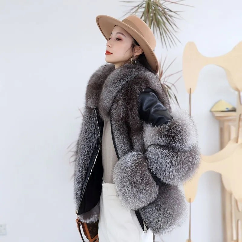 New brand winter Real Fox Fur Coats With Genuine Sheepskin Leather Wholeskin Natural Fox Fur Jacket Outwear Luxury Women Fur - Matrix Studios