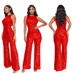 Bling Bling Sequined Club Jumpsuit Sexy Women O-neck Elegant Shiny Sliver Gold Sequins Straight Romper Overalls - Matrix Studios