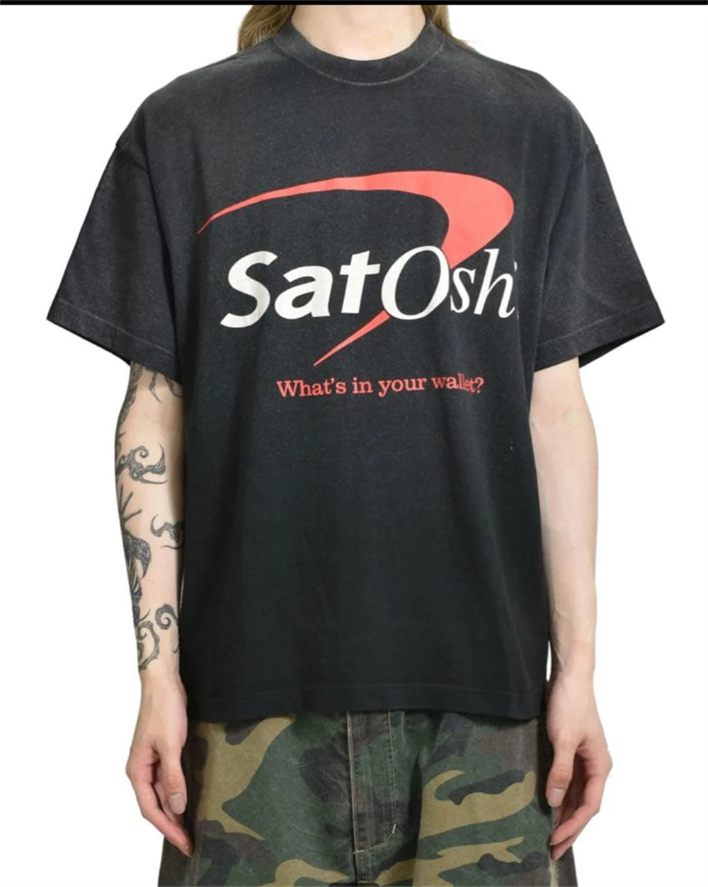 Summer Satoshi SS26 American Vintage Letter Printed Fashion Round Neck Washed Short Sleeve High Street Loose Oversize T-shirt - Matrix-studios.com