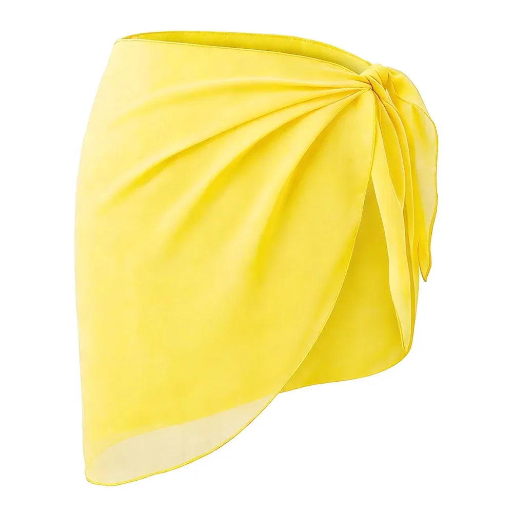 Summer Women Short Solid Sarong Swimsuit Coverups Beach Bikini Wrap Sheer Short Skirt Chiffon Skirt Scarf Swimwear Cover-ups - Matrix Studios