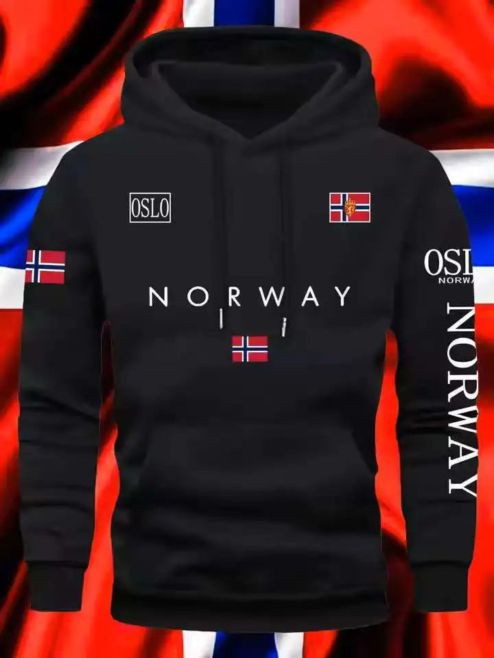 NORWAY printing Autumn winter models Men's Fleece windproof Warm Cotton Oversized Hoodie Outdoor Commuter Men's High Elastic top - Matrix Studios