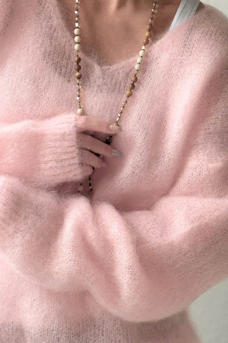 Women'S Soft V Neck Pullover Sweater  Casual Detail Light Pink Loose Fit for Spring Fall Spring - Matrix Studios