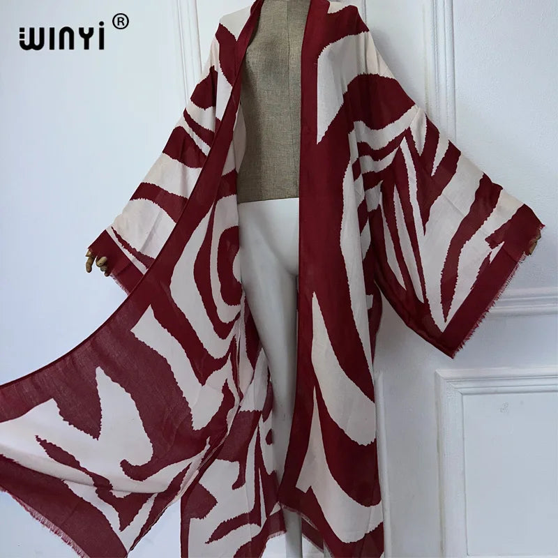 WINYI Kimono Zebra Print Cardigan Abaya Dubai Luxury Elegant Beach Outfits Long Coat Women Sexy Cotton Feeling Dress Kaftan - Matrix Studios