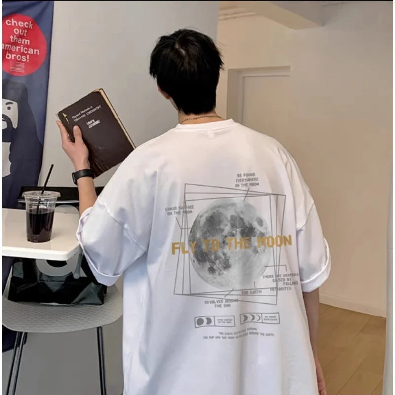 30kg To 120kg Korean Style Lazy Feeling Wearing Moon Pattern T-shirt Daily Basic Top Casual Versatile Shirt - Matrix Studios