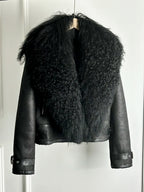 Janveny Luxury Natural Mongolian Sheep Fur Coat Women Winter Short Faux Leather Jacket Female Moto Biker Thick Outwear - Matrix Studios