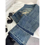 American retro low-waisted jeans female autumn new embroidery old casual fashion temperament slim Joker bell bottoms. - Matrix-studios.com