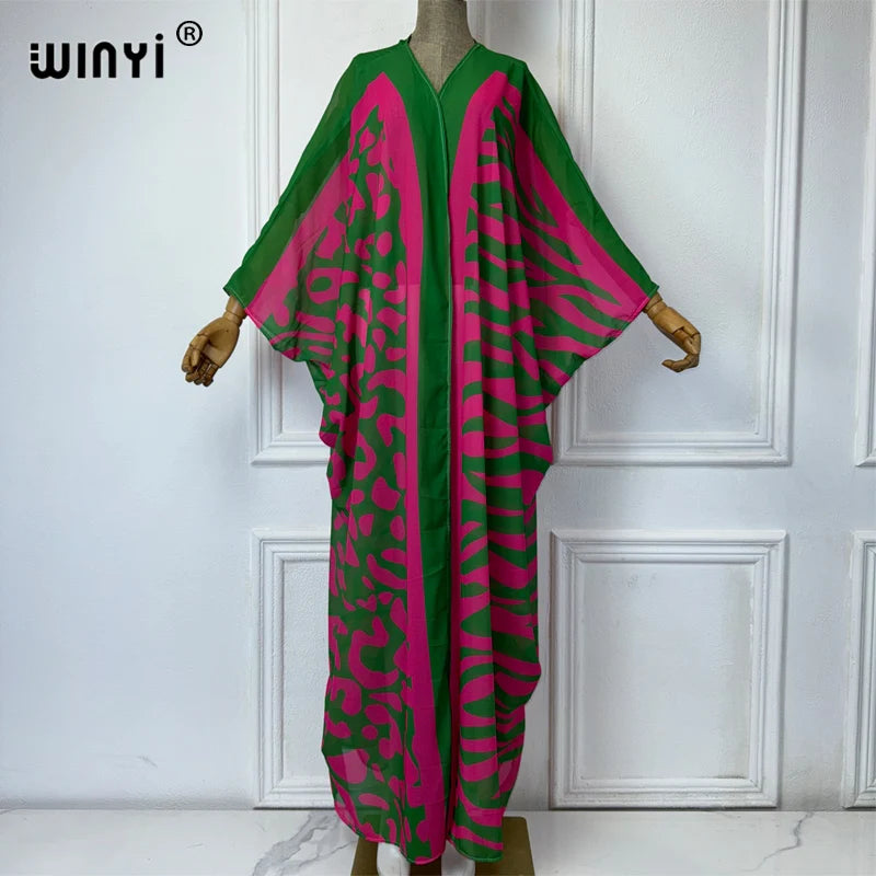 WINYI Africa Bohemia Print Kimonos Loose Dresses for Woman Cardigans Beach Outfits Kaftan Beach Cover Up Evening Dress Maxi Coat - Matrix Studios