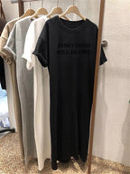 Summer Thin Plus Size Loose Short Sleeved Dress Women 2025 New Letter Printed Simple Round Neck Dress - Matrix-studios.com