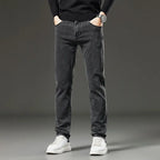 Men's autumn and winter hot jeans elastic small straight leg pants black gray micro elastic zipper fashionable versatile jeans - Matrix Studios