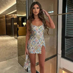 Avrilyaan Colorful Diamond Pattern Sequin Slit Sexy Dress Women 2025 Elegant Party Dress Backless Mini Summer Dress Vestidos - Matrix-studios.com