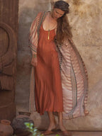Bohemian Printed Bikini Cover-ups Elegant Self Belted Kimono Dress Tunic Women Plus Size Beach Wear Swim Suit Cover Up Q1228 - Matrix Studios