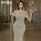 ROSES Pearl Gorgeous Prom Dress Sweetheart Off the Shoulder Hollow Prom Gown with Fishbone Shiny Sequins Formal Gown Customized - Matrix-studios.com