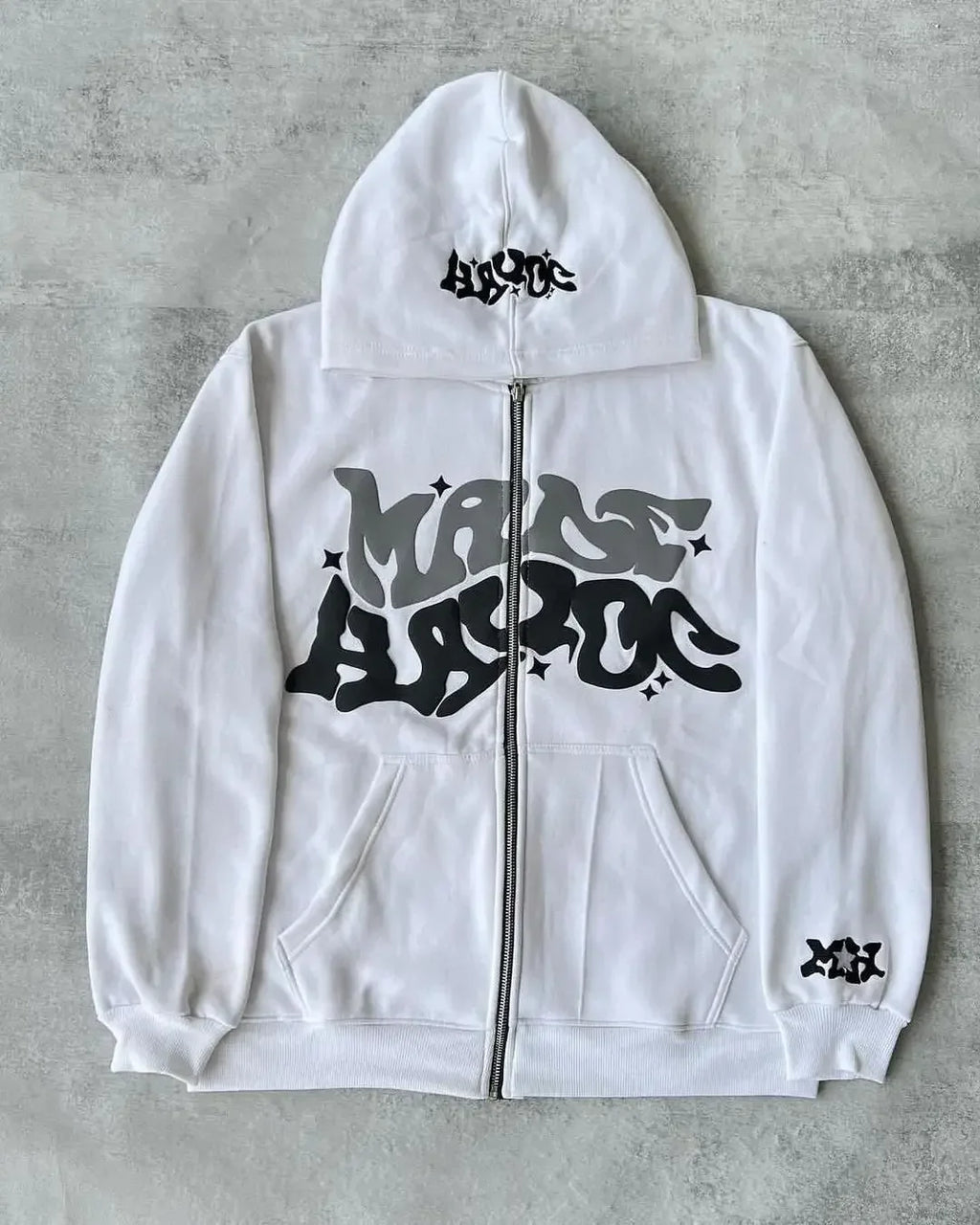 Zipper hooded sweatshirt with retro American letters suitable for men and women wearing Y2K jacket autumn/winter cardigan - Matrix Studios