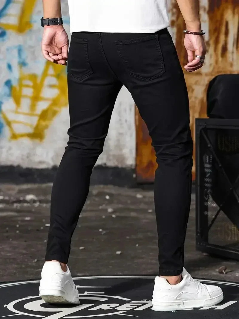 Men Jeans Stretch Skinny Denim Pants Solid Color Black Blue Spring Luxury Street Harajuku Hip-Hop Style Slim Fit Trousers Brand - Matrix Studios