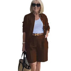 2026 Elegant 2-Piece Sets For Women Womens Cardigan Shirt Top Summer Solid Color Casual Shorts Two Piece New In Matching Sets - Matrix-studios.com