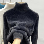 Women's Turtleneck Sweater Faux Mink Top for Women Solid Plush Thickened Warm Bottoming Shirts Basic Knitwear Thermal Pullovers - Matrix Studios