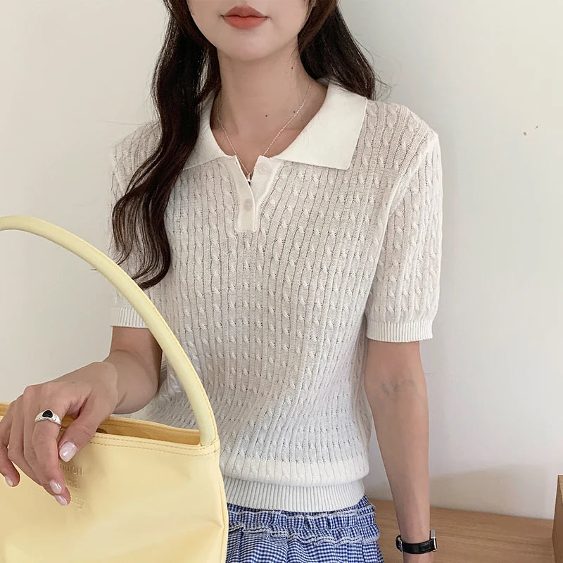WinvyNee Women's Cotton T-shirts Summer Short Sleeve White Solid Slim Fit Y2k Polo Casual Pullovers Clothing Basic Tops A1522075 - Matrix-studios.com