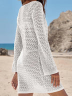 Women Beach Cover Up Solid Color Tie-Up Front Hollow-Out Summer Swimsuit Coverup Bathing Suit Mini Beach Dresses - Matrix Studios
