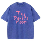 Fashion Womans Cotton Washed T-shirts The Devil's Moon Letter Prints Tops Casual O-Neck Oversize Tees Street Female Clothes - Matrix-studios.com