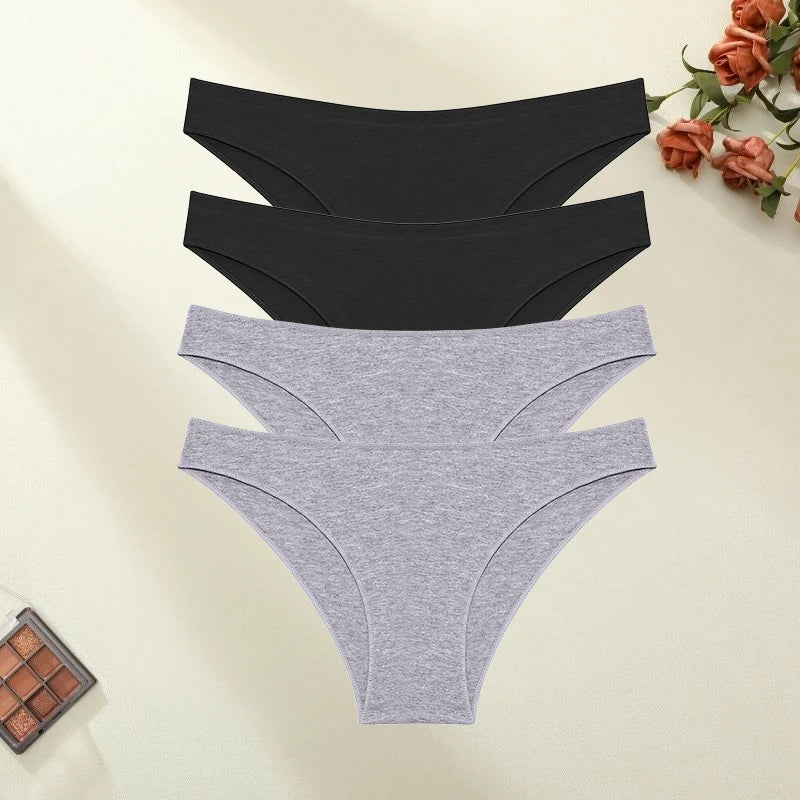 4PCS/SET Seamless Cotton Panties Women Sexy Low Waist Briefs Solid Color Breathable Female Underwear Soft  Comfortable Intimates - Matrix Studios