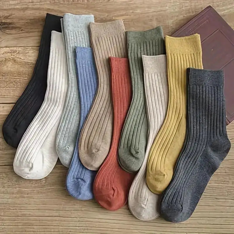5/10 Pairs of Vibrant Mixed Color Striped Comfort Crew Socks - Soft, Breathable, Classic Casual Daily Wear - Matrix Studios