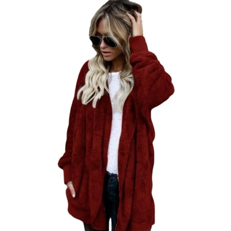 12 Colors Fleece Sweatshirt Long Cardigans Autumn Winter Female Long Sleeve Double Side Wear Flurry Loose Hoodie Coats Outwear - Matrix Studios