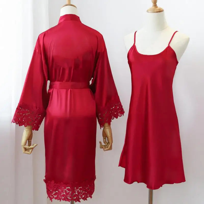 Sexy Women Home Dressing Gown Intimate Lingerie Lace Bride Wedding Robe Set Nightwear Casual Sleepwear Kimono Bathrobe Gown - Matrix-studios.com
