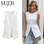MUJER 2025 White Sleeveless Vest Women Button Summer Vests for Women Jacket Pink Vest Top Women Streetwear Women's Tailored Vest - Matrix Studios