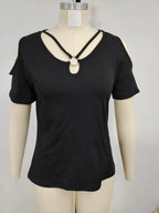 2025 New Summer Fashion Women's Blouses Hollow Out Short Sleeve Shirts Casual Off Shoulder Cross V-Neck Solid Colors Female Tops - Matrix-studios.com