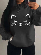 Simple Word Cat Happy Pattern Women Hoodies Fashion Casual Streetwear Personality Hip Hop Hoodie Trendy Fleece Pulloverar