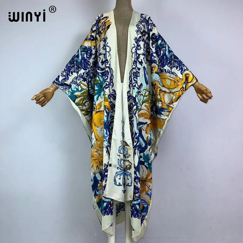 WINYI Kimono Africa Summer Boho Print Beach Outfits for Women Cover-Up Long Coat Elegant Coat Beach Outfits for Women Maxi Dress - Matrix Studios