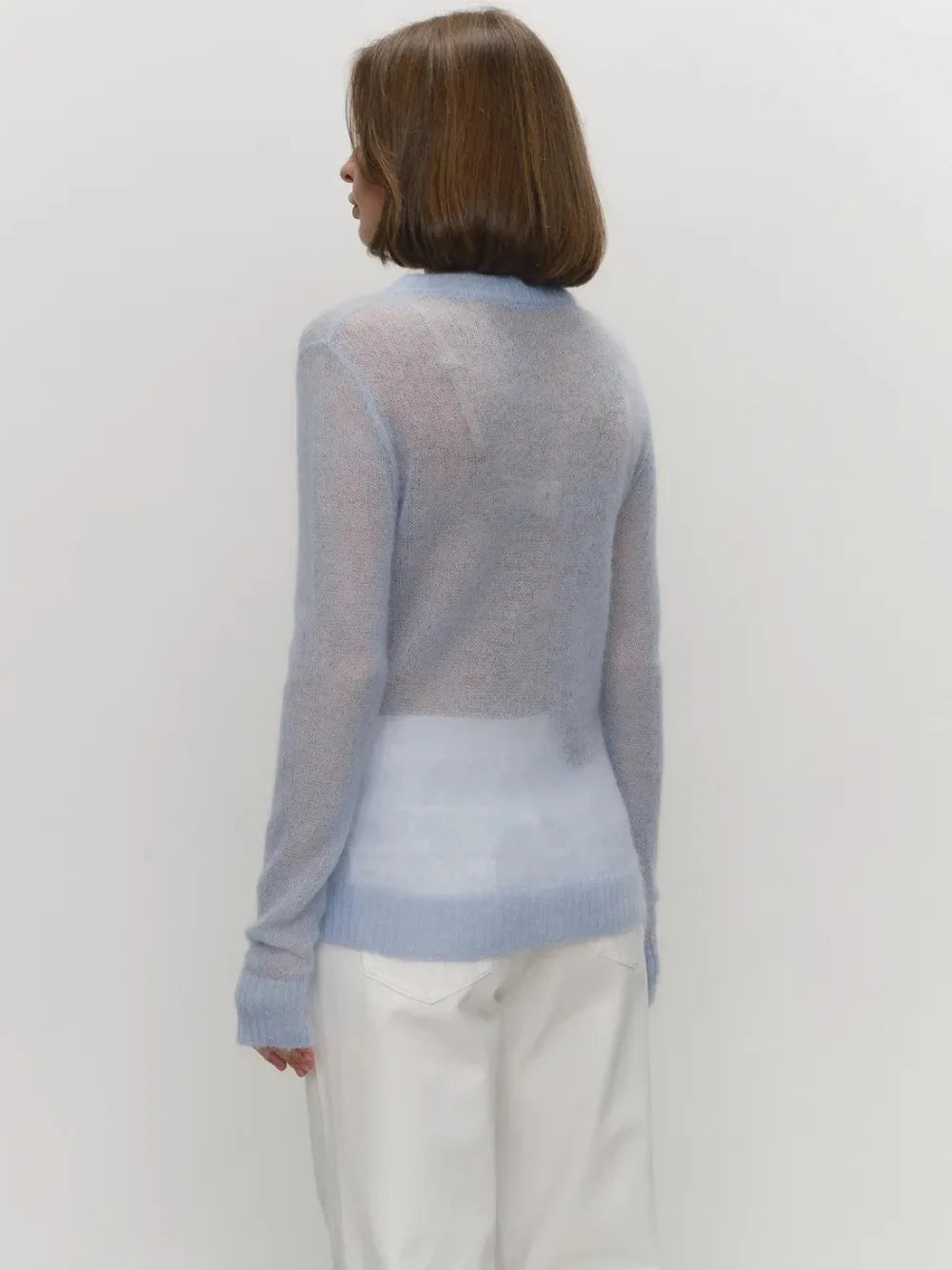 Classic Mohair Knitted Sweater Top Spring and Summer Women's Fashion Micro Perspective Cool Loose Elastic O-neck Knitted Shirt - Matrix Studios