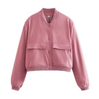 Willshela Women Fashion Solid Bomber Jackets Coat With Pockets V-Neck Single Breasted Long Sleeves Female Chic Lady Outfits - Matrix-studios.com