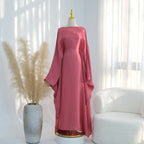 Ramadan Eid Evening Party Shiny Kaftan Dress for Women, Butterfly Sleeves Round Neck Muslim Women Abaya Dubai Islamic Clothing - Matrix-studios.com