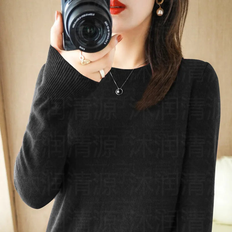 Autumn And Winter Cashmere Sweater Women's Crew Neck Pullover Casual Knitted Top Women's Short Undercoat Fashion 18 Colors - Matrix-studios.com