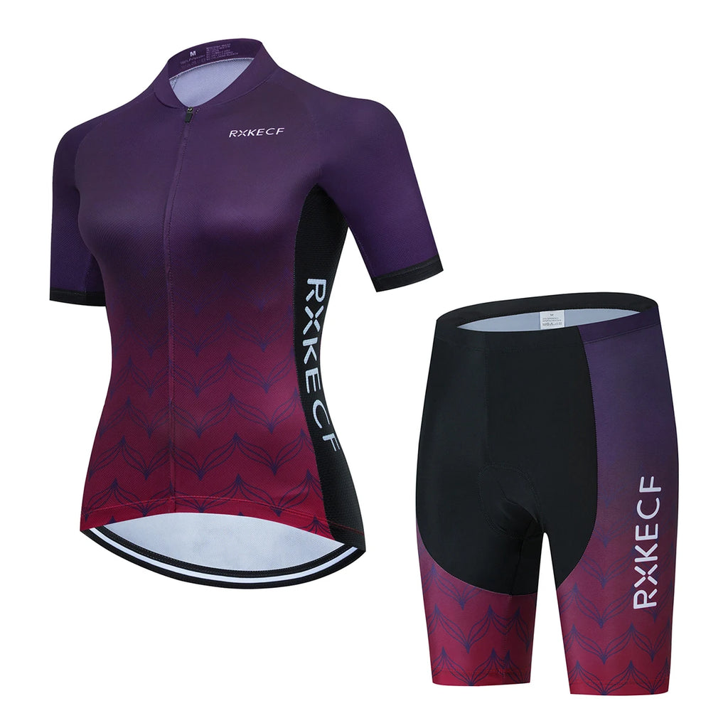 RXKECF Pro 2023 Woman Short Sleeve Cycling Jersey Set Sports Outfit Bike Clothing Kit Mtb Maillot Cyclist Bicycle Clothes - Matrix-studios.com