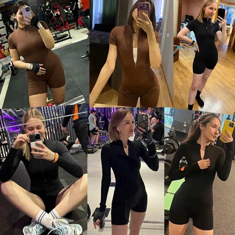 Women's Fitness Short Jumpsuits Long Sleeve Training Overalls One-Piece Sporty Suits Workout Romper Gym Clothing Woman Tracksuit - Matrix Studios