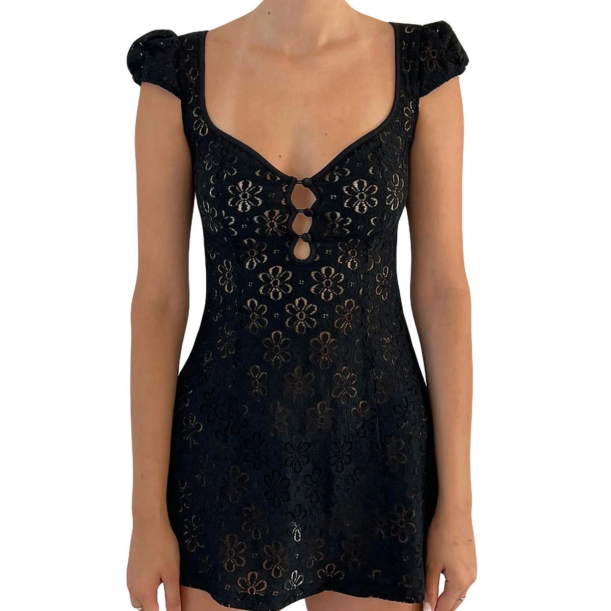 Yiiciovy Women Bikini Dress Sarong Beach Wrap Tunics Beach Cover Ups Summer Lace Short Sleeve Hollow Out Swimwear Mini Dress - Matrix Studios