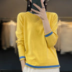 100% Cotton Knitwear Women's Round Neck Sweater Spring And Summer New Loose Color Matching Cotton And Linen Bottoming Shirt - Matrix Studios