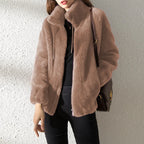 Women Autumn Winter Faux Fur Coats Zipper Cardigan Plush Thick Warm Coat Loose Oversized Outerwear Female Coral Fleece Overcoat - Matrix Studios