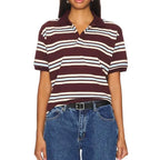 Summer Ladies Polo Shirts Woman Brown Striped Vintage Clothes Polo Shirts Green Stripe Print Mujer Short Sleeve Tees Casual - Matrix-studios.com