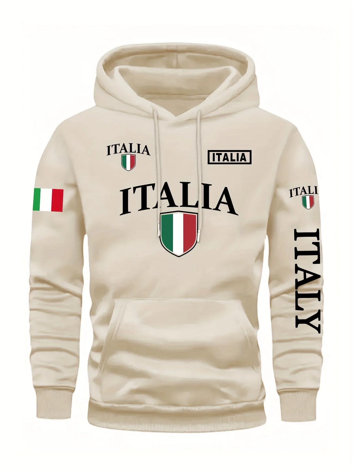 Men's Italy Flag Shield Bold ITALY Letter Print Hoodie Grey Casual Pullover Front Pocket Ribbed Cuffs Comfort Fit Urban Fashion - Matrix Studios