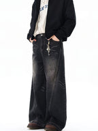 Vintage Black Washed Baggy Jeans Pants Men Wide Leg Curved Blade Pants Streetwear Cowboy Casual Denim Straight Trousers - Matrix Studios