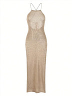 Sexy See Through Knit Backless Lace-up Split Bodycon Beach Dress 2026 Summer Women Solid Halter Holiday Swimwear Cover-ups A2797 - Matrix Studios