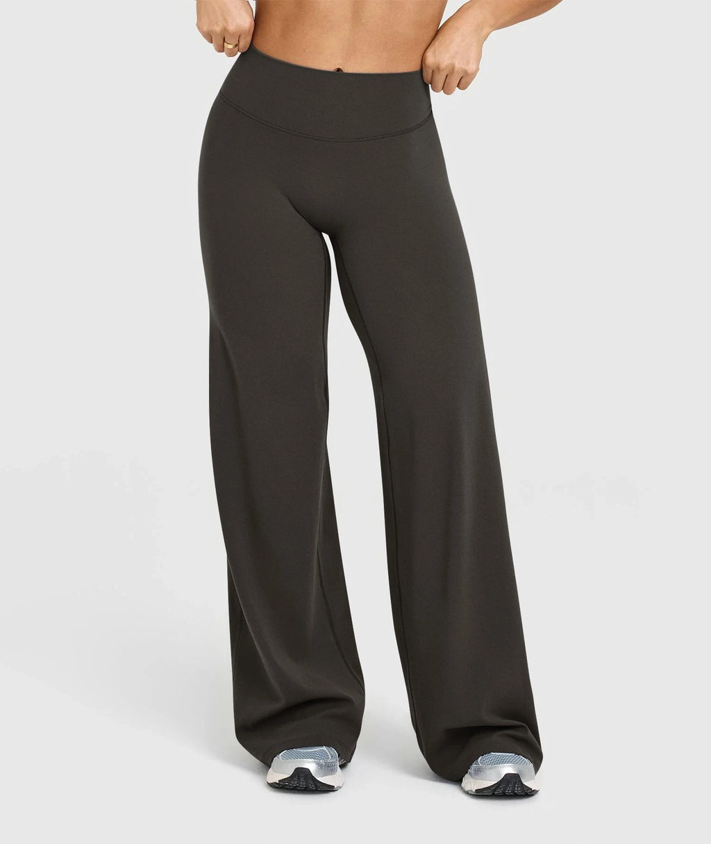 High Waisted Wide Leg Yoga Pants Women Butt Lift Coffee Brown Workout Trousers Flare Leggings Tummy Control Gym Fitness Wear - Matrix-studios.com
