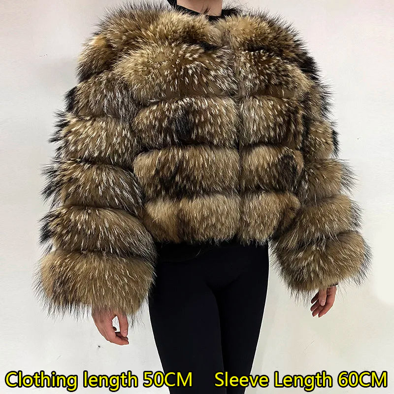 MAOMAOKONG Super Hot Winter Women Luxury Thick Real Raccoon Fur Coat Natural Fox Fur Jacket Plus Size Furry Jackets Female Vest - Matrix Studios