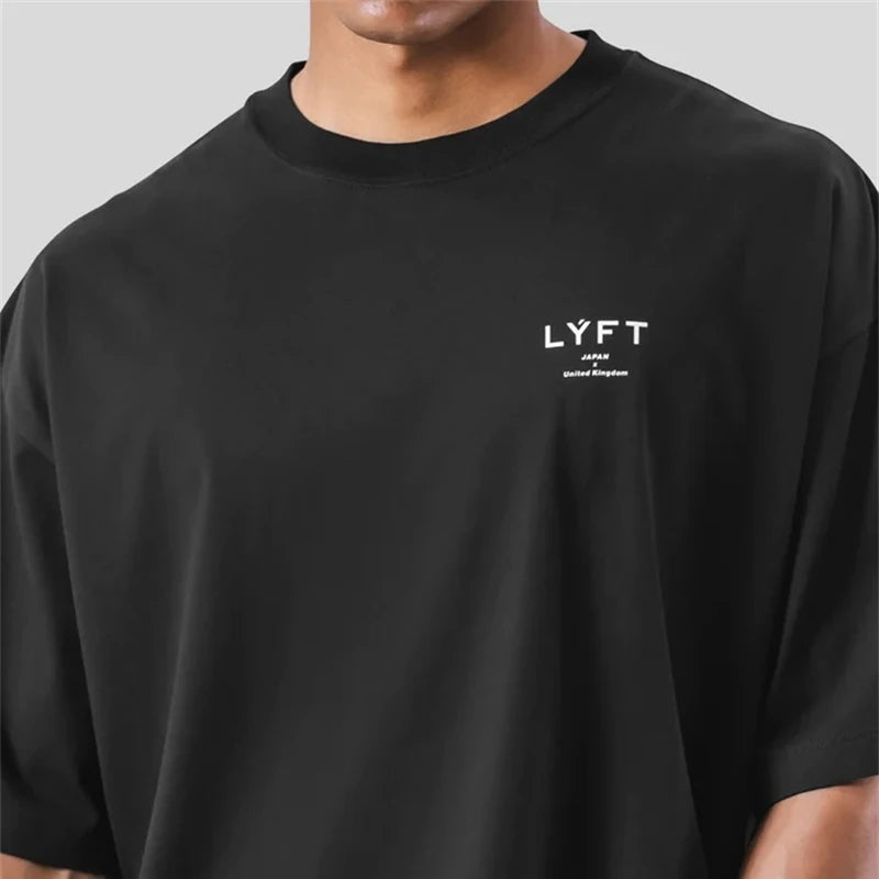 ONE POINT LYFT Print Big T Shirt Men Running Sport Gym Fitness Training Oversized 100% Cotton T-shirt Mens Bodybuilding Tee Tops - Matrix Studios