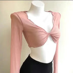 Fashion Elegant Women Sexy See Through Solid Cardigans Long Sleeve Mesh Vintage Lace Up Crop Tops Streetwear Short Cardigans - Matrix Studios