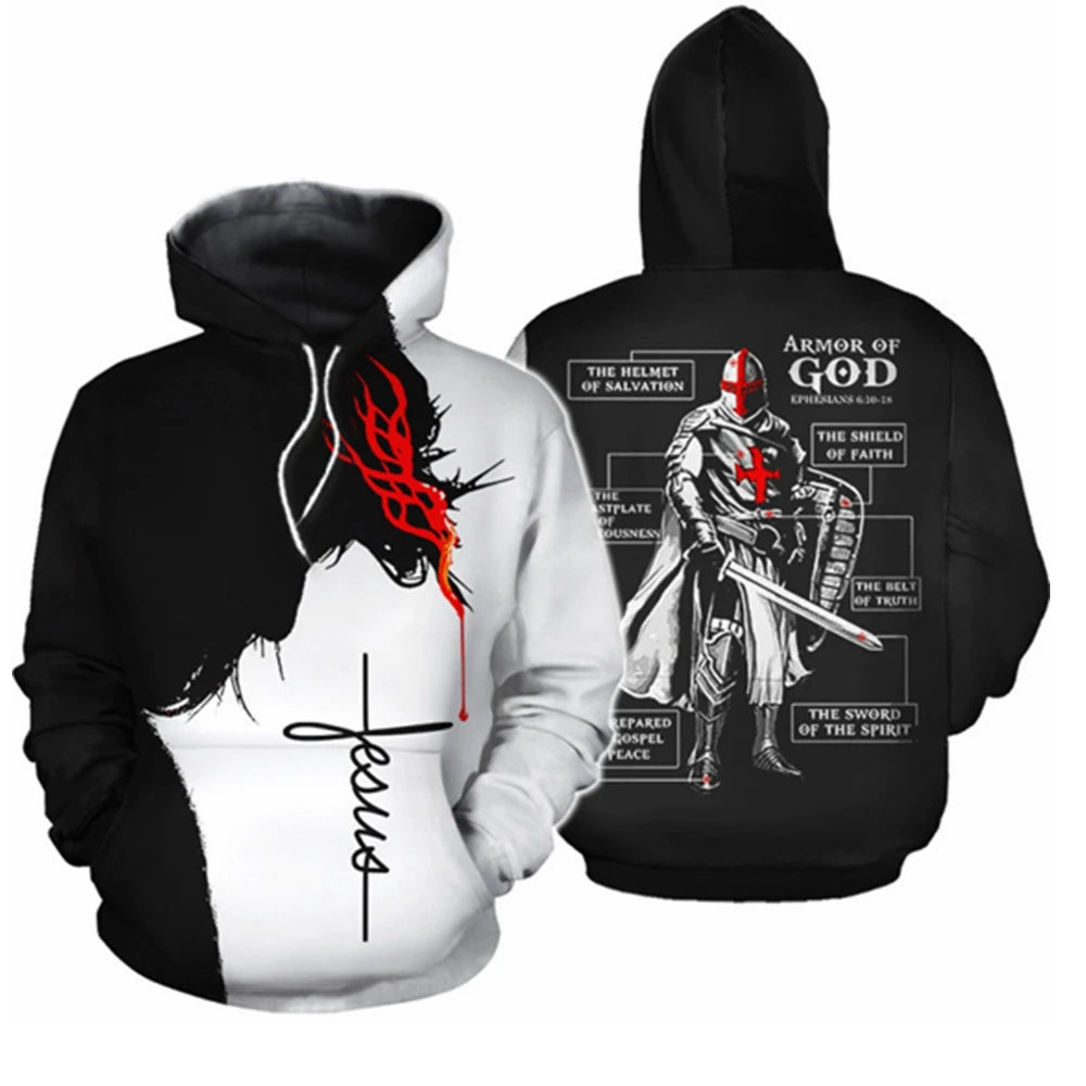 Knights Templar Armor Hoodies Jacket Crusader Cross Medieval Sweathsirt Pullover Full Printed 3D Men's Hoodie Tracksuit Carnival - Matrix Studios