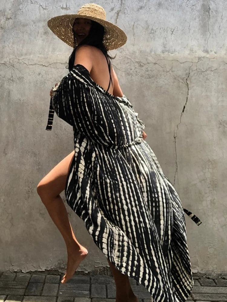 Beach Cover Ups for Swimwear Women Black Tie Dye Kimono Swimsuit Cape Summer Dress 2022 Beachwear Outfits Sales - Matrix Studios